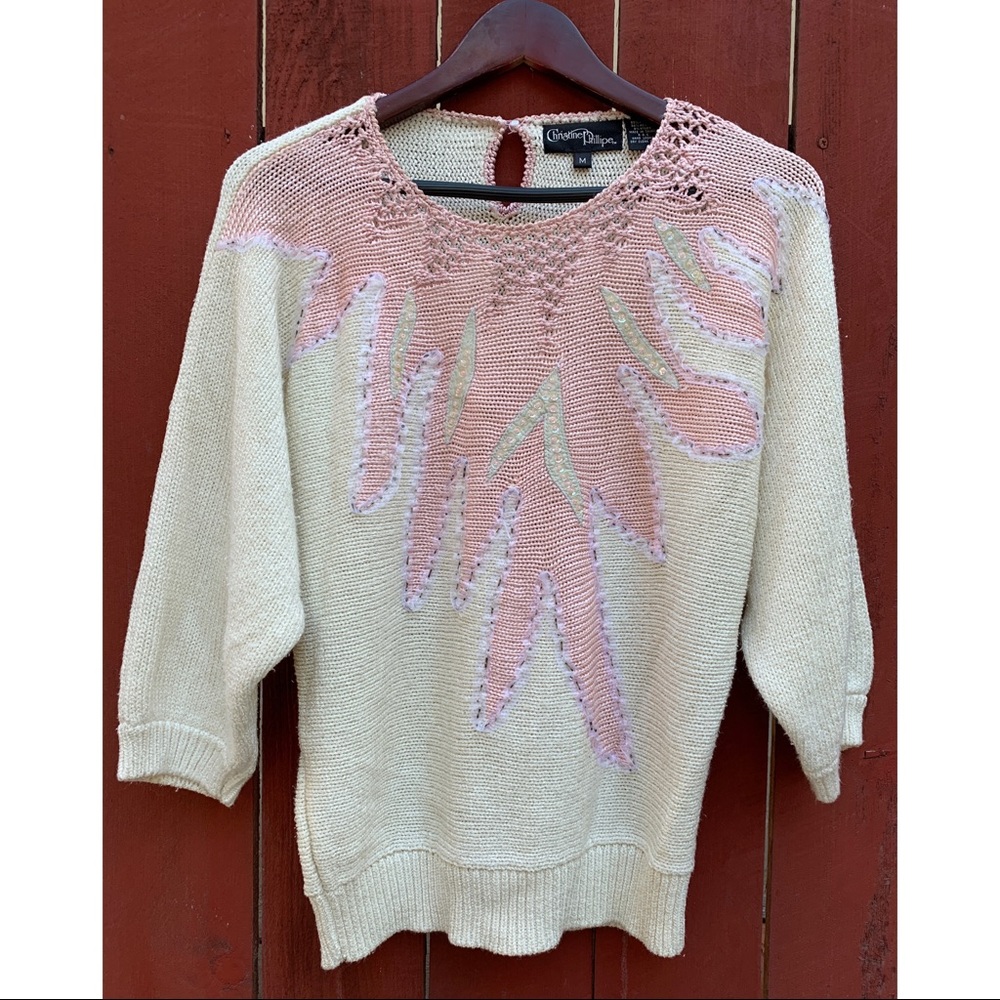 Christine Phillipe | Pink Sequined Acrylic & Rayon Pullover 80’s